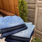 شلوار فلر بگ جین آبی جلو جیب