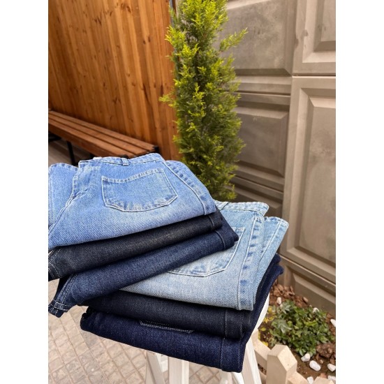 شلوار فلر بگ جین آبی جلو جیب