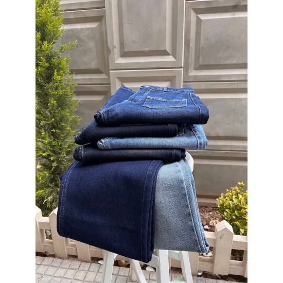 شلوار فلر بگ جین آبی جلو جیب