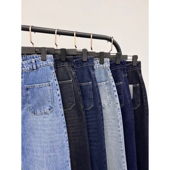 شلوار فلر بگ جین آبی جلو جیب