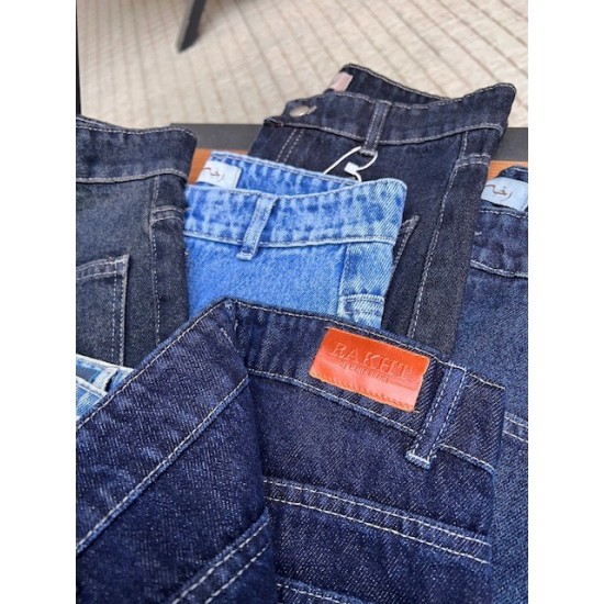 شلوار فلر بگ جین آبی جلو جیب