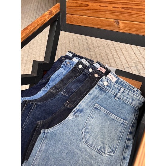 شلوار فلر بگ جین آبی جلو جیب