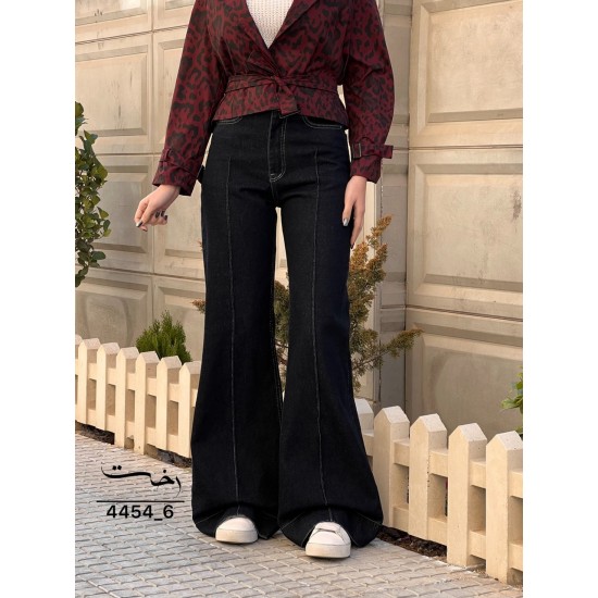 شلوار فلر بگ جین آبی جلو دوخت شلوار فلر بگ جین آبی جلو دوخت