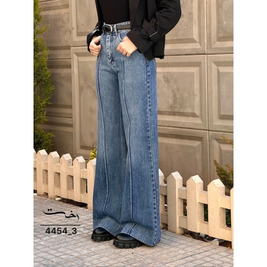 شلوار فلر بگ جین آبی جلو دوخت شلوار فلر بگ جین آبی جلو دوخت