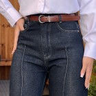 شلوار فلر بگ جین آبی جلو دوخت شلوار فلر بگ جین آبی جلو دوخت