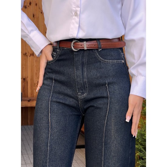 شلوار فلر بگ جین آبی جلو دوخت شلوار فلر بگ جین آبی جلو دوخت