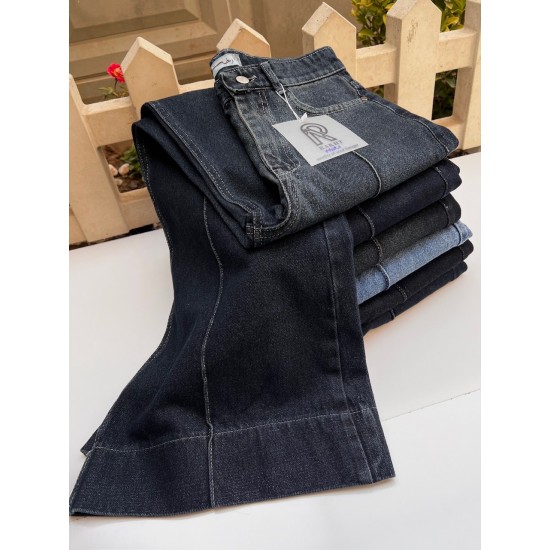 شلوار فلر بگ جین آبی جلو دوخت شلوار فلر بگ جین آبی جلو دوخت