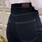 شلوار فلر بگ جین آبی جیب هلالی شلوار فلر بگ جین آبی جیب هلالی