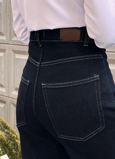 شلوار فلر بگ جین آبی جیب هلالی شلوار فلر بگ جین آبی جیب هلالی