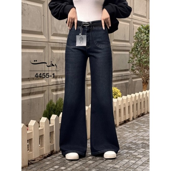 شلوار فلر بگ جین آبی جیب هلالی شلوار فلر بگ جین آبی جیب هلالی