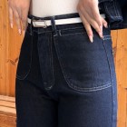 شلوار فلر بگ جین آبی جیب هلالی شلوار فلر بگ جین آبی جیب هلالی