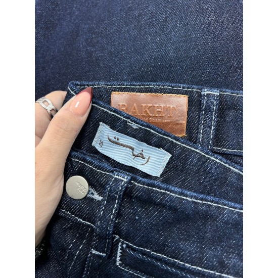 شلوار فلر بگ جین آبی جیب هلالی شلوار فلر بگ جین آبی جیب هلالی