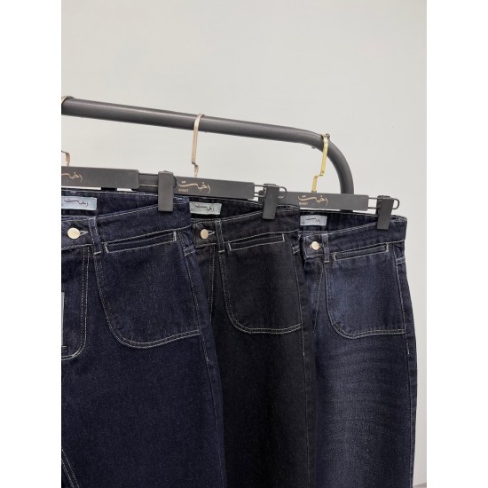 شلوار فلر بگ جین آبی جیب هلالی شلوار فلر بگ جین آبی جیب هلالی