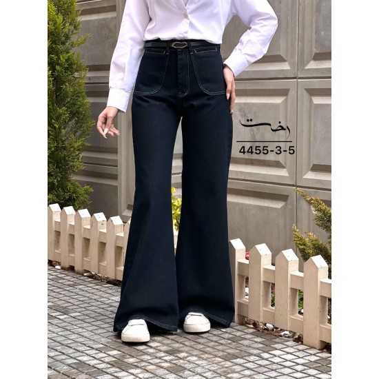 شلوار فلر بگ جین آبی جیب هلالی شلوار فلر بگ جین آبی جیب هلالی