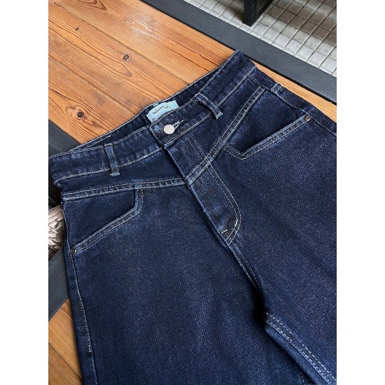 شلوار فلر بگ جین آبی کمر V