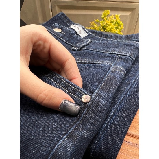 شلوار فلر بگ جین آبی کمر V