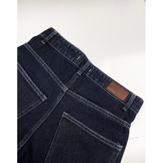 شلوار فلر بگ جین آبی کمر V