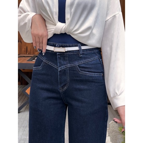 شلوار فلر بگ جین آبی کمر V