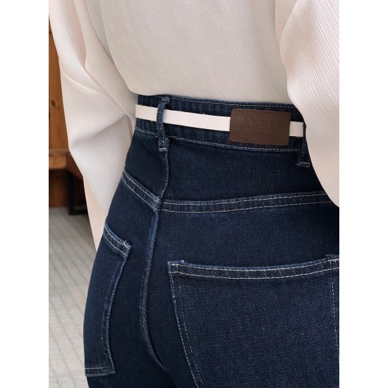 شلوار فلر بگ جین آبی کمر V