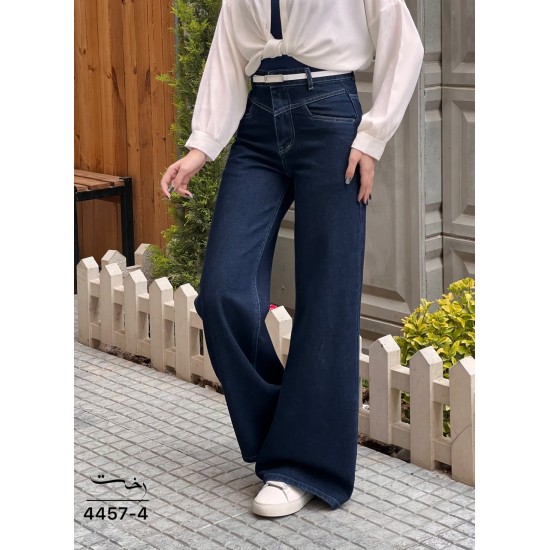 شلوار فلر بگ جین آبی کمر V