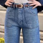 شلوار فلر بگ جین آبی جیب هلالی