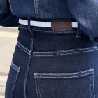 شلوار فلر بگ جین آبی جیب هلالی