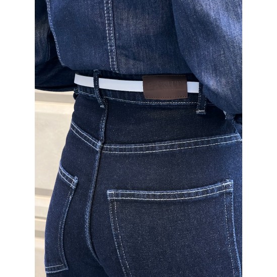 شلوار فلر بگ جین آبی جیب هلالی