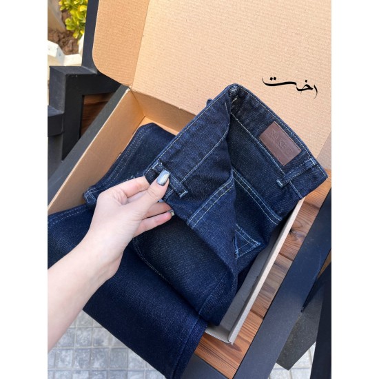 شلوار فلر بگ جین آبی جیب هلالی