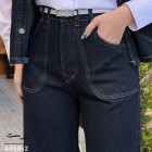 شلوار فلر بگ جین آبی جیب هلالی