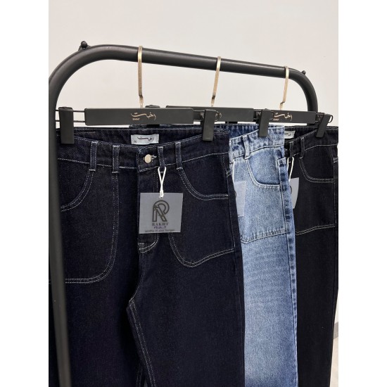 شلوار فلر بگ جین آبی جیب هلالی