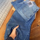 شلوار فلر بگ جین آبی جیب هلالی