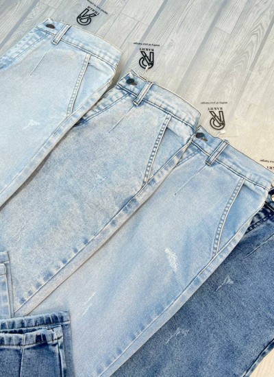 شلوار مام فیت جین پارچه کش آبی شلوار مام فیت جین پارچه کش آبی