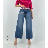 شلوار واید جین کمر ساده آبی شلوار واید جین کمر ساده آبی