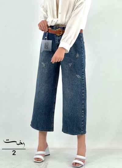 شلوار واید جین کمر ساده آبی 2