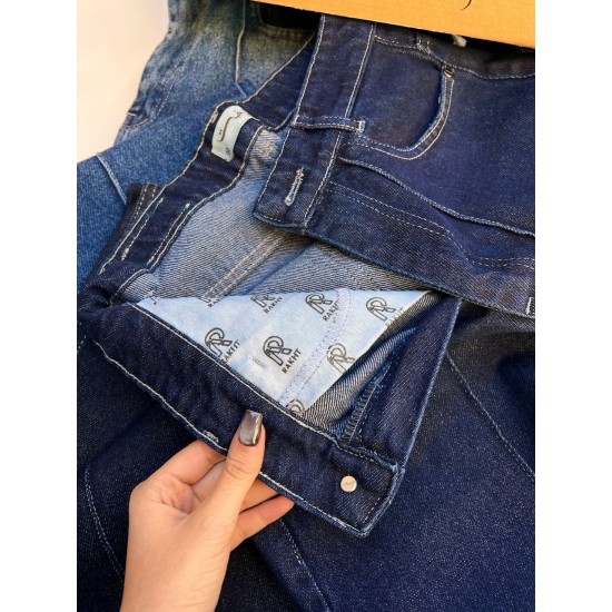 شلوار واید جین آبی جلو دوخت