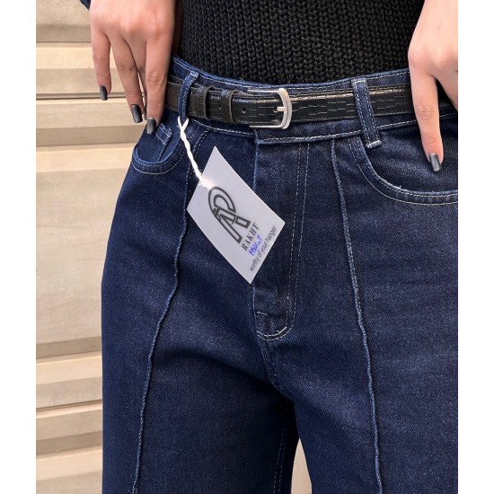 شلوار واید جین آبی جلو دوخت