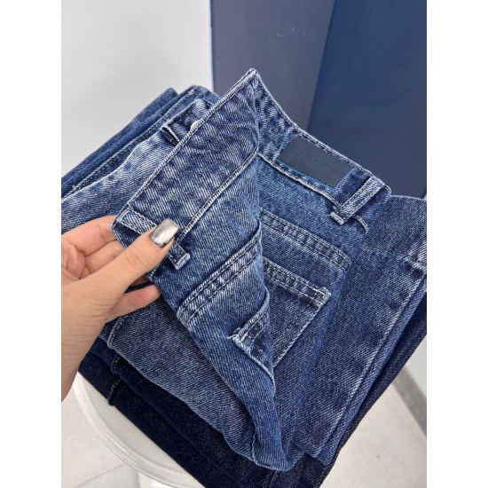 شلوار واید جین آبی جلو دوخت