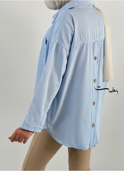 شومیز کتان پشت دکمه رنگی