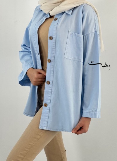 شومیز کتان پشت دکمه رنگی