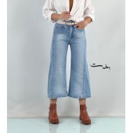 شلوار شافل جین قد کوتاه آبی