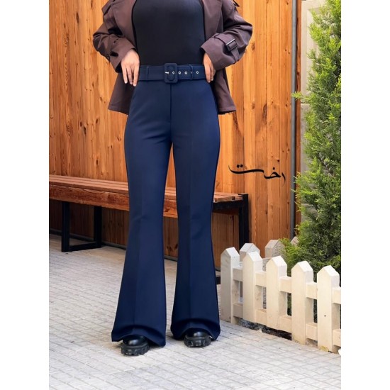 شلوار بوتکات کرپ کمربنددار شلوار بوتکات کرپ کمربنددار