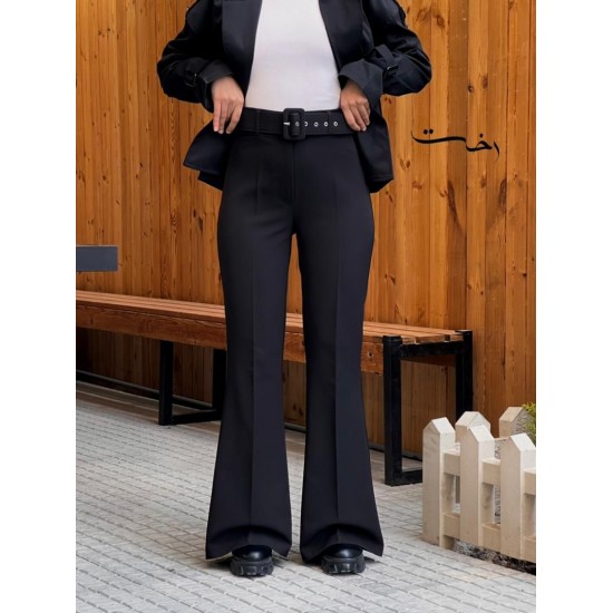 شلوار بوتکات کرپ کمربنددار شلوار بوتکات کرپ کمربنددار