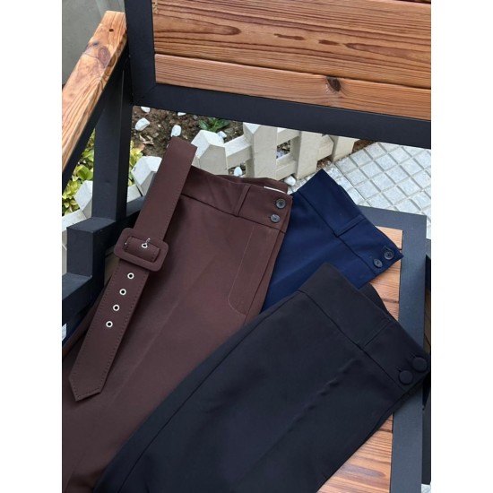 شلوار بوتکات کرپ کمربنددار شلوار بوتکات کرپ کمربنددار