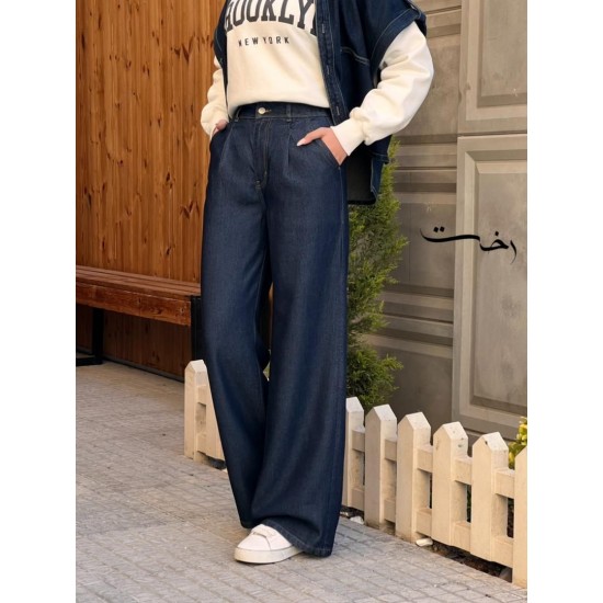 شلوار فلر بگ جین آبی لایسل شلوار فلر بگ جین آبی لایسل