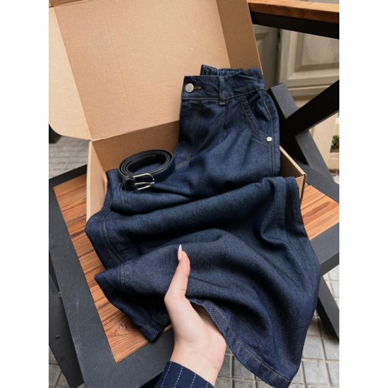 شلوار فلر بگ جین آبی لایسل شلوار فلر بگ جین آبی لایسل