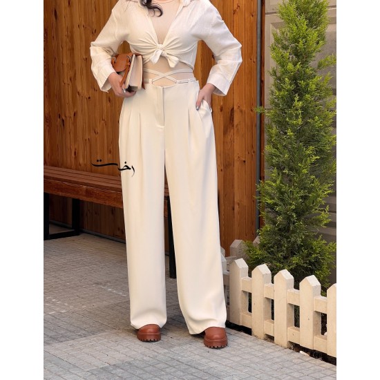 شلوار بگ حریر کمربندی