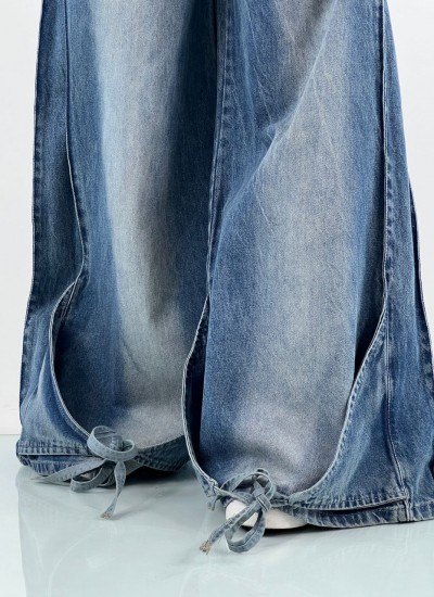 شلوار فول بگ جین دمپا گره ای شلوار فول بگ جین دمپا گره ای