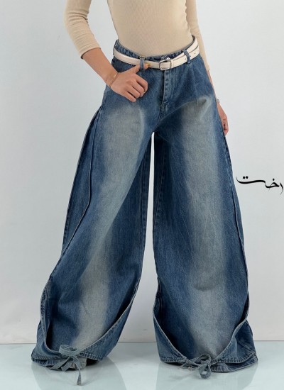 شلوار فول بگ جین دمپا گره ای شلوار فول بگ جین دمپا گره ای