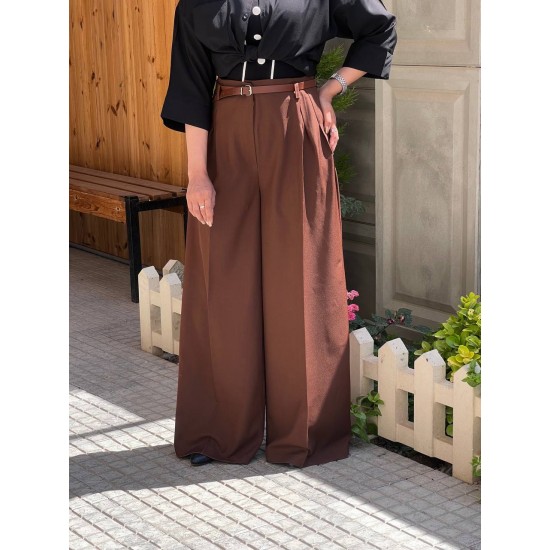 شلوار بگ پارچه ای کمربنددار شلوار بگ پارچه ای کمربنددار