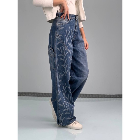شلوار بگ بالنی جین آبی طرحدار